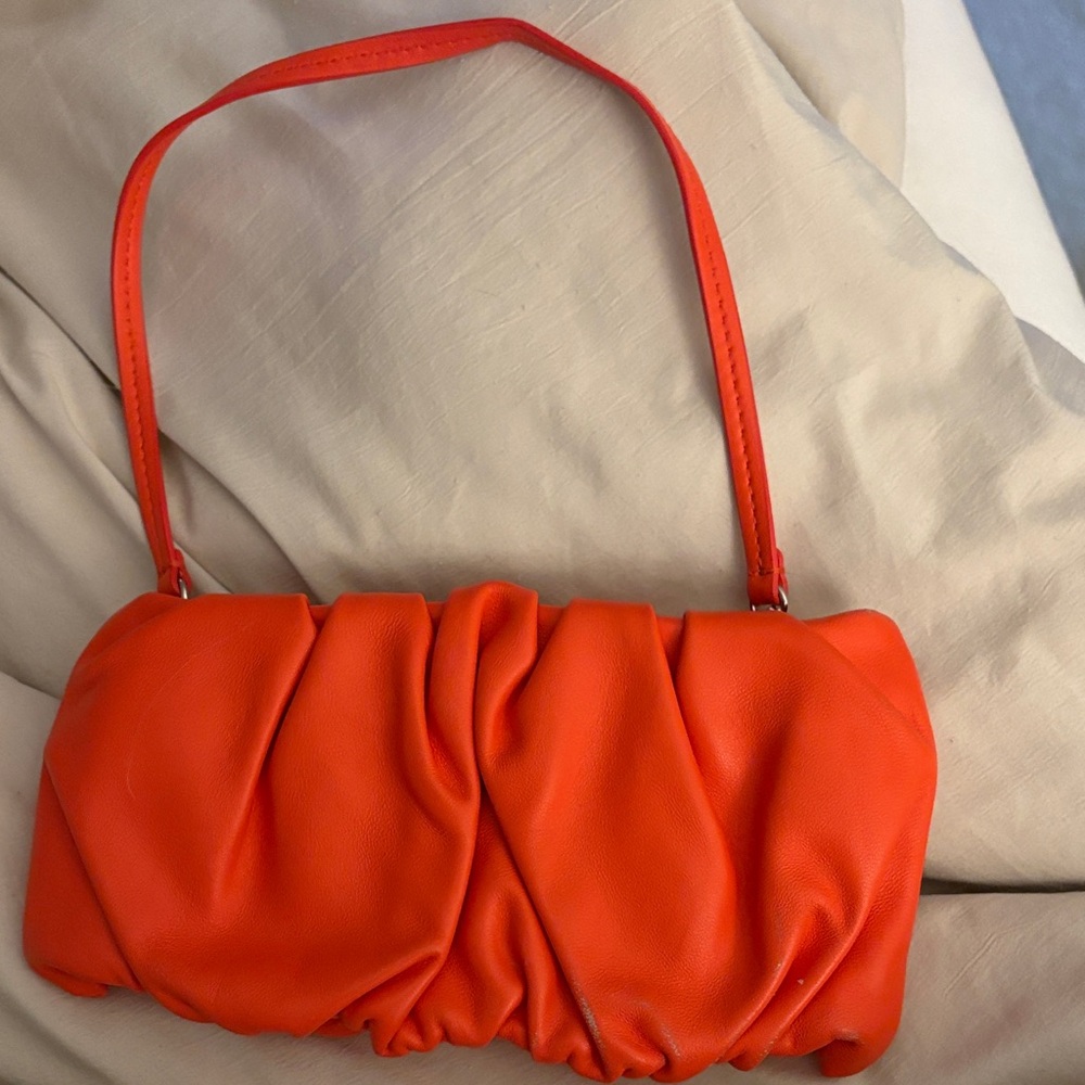 STAUD Orange Ruched Shoulder Bag
